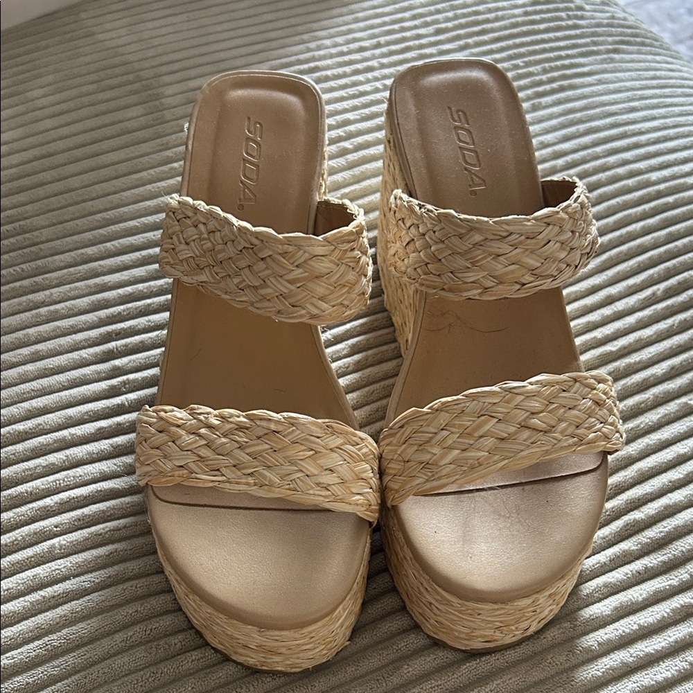 Soda Women's Cream Woven Wedges